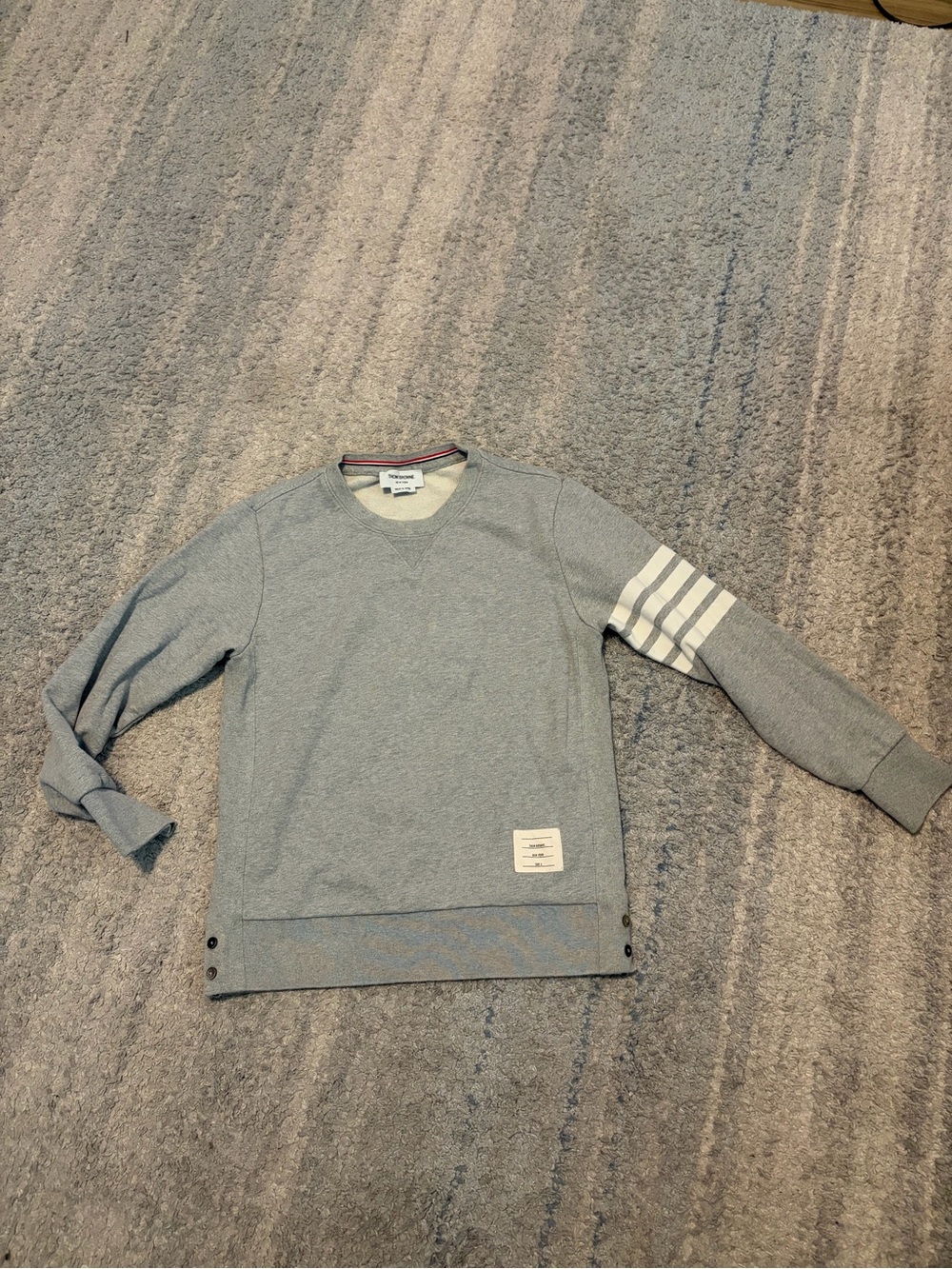 Thom Browne New York Grey 4-Bar Stripe Wool Crewneck Sweatshirt Mens Size 2 Medi